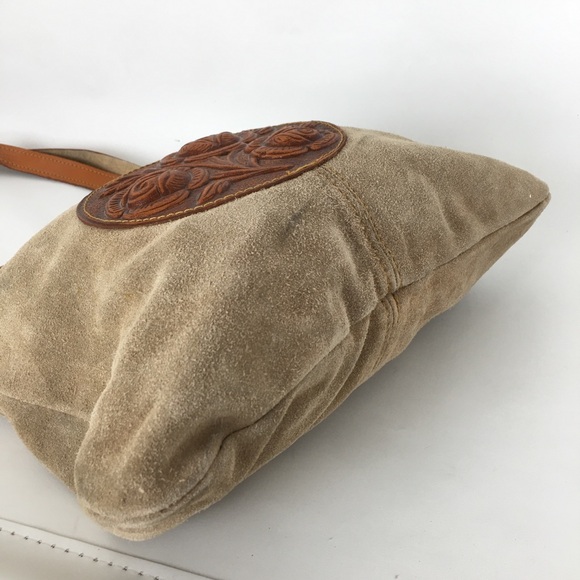 Vintage Mont-Abur Boho Tooled Leather Suede Shoulder Bag Purse Hippie Floral - Picture 13 of 15